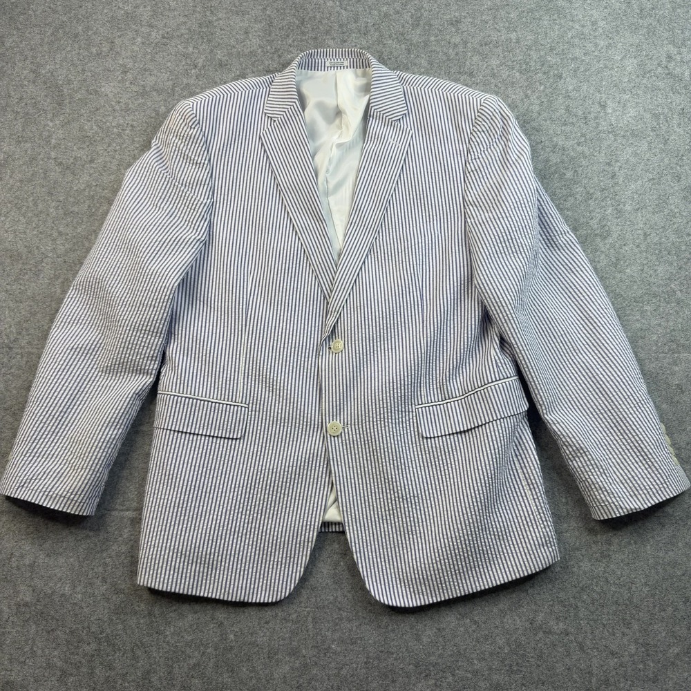 Saddlebred Men Seersucker Blazer Blue White 42R Cotton